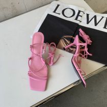 Fashion Pink Strap Square Toe Cross Open Toe High Heel Sandals