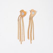 Fashion Gold Stainless Steel Love Tassel Earrings