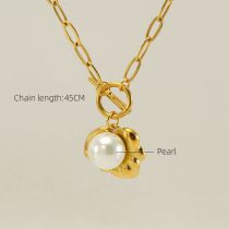 Fashion 5# Titanium Steel Pearl Round Necklace