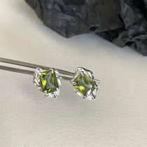 Fashion Green Metal Diamond Liquid Stud Earrings