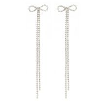 Fashion Silver Alloy Diamond Bow Tassel Earrings