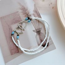 Fashion White Rice Beads Beaded Love Double Layer Bracelet