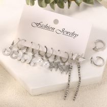 Fashion Silver Alloy Diamond Geometric Earring Set