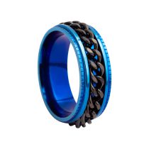 Fashion Blue Ring + Black Chain Stainless Steel Chain Men's Ring