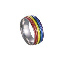 Fashion Silver Oil Dripping Rainbow Titanium Steel Men's Ring