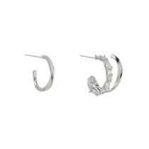 Fashion Silver Asymmetrical Stud Earrings Metal Inlaid Zirconium Geometric Irregular C-shaped Earrings
