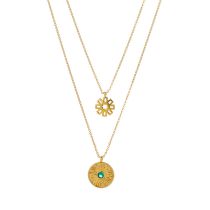 Fashion Two Stacking Necklaces Copper And Diamond Round Flower Double Layer Necklace