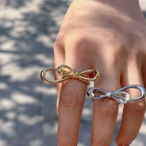 Fashion Silver Copper Double Bow Open Ring