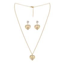 Fashion Gold Metal Diamond Love Necklace And Earrings Set
