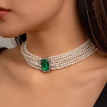 Fashion White K+green 6365 Pearl Beaded Diamond Multi-layered Necklace