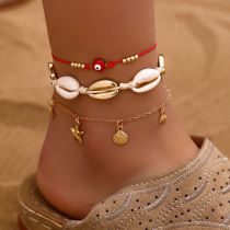 Fashion Gold Alloy Shell Braided Rope Starfish Scallop Anklet