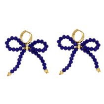 Fashion Solid Dark Blue Colorful Rice Bead Bow Earrings