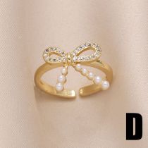 Fashion D Gold Plated Copper Bow Ring With Diamonds