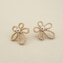 Fashion Gold Stainless Steel Pearl Flower Stud Earrings