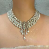 Fashion Silver Multi-layered Pearl Bead Necklace