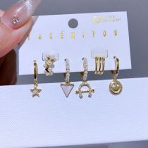 Fashion Gold 6-piece Set Copper Inlaid Zirconium Geometric Earring Set
