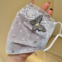 Fashion Grey Nylon Diamond Butterfly Lace Mask