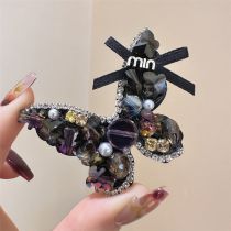 Fashion Gray Black Metal Diamond Butterfly Hair Clip