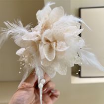 Fashion White Crystal Feather Flower Clip