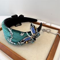 Fashion Green Velvet Diamond Wide Butterfly Headband