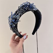 Fashion Blue Metal Diamond-encrusted Wide-brimmed Headband