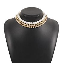 Fashion Gold Pearl Beaded Multi-layered Necklace