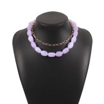 Fashion Purple Resin Beaded Double Layer Necklace