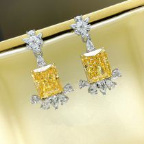Fashion Yellow Copper Diamond Square Earrings