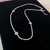 Fashion Necklace - Silver Broken Silver Beaded Smiley Face Necklace