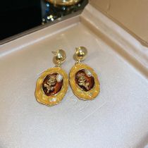Fashion Yellow Round Oil Drop Flower Pearl Earrings