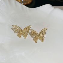 Fashion Gold Metal Butterfly Hollow Stud Earrings