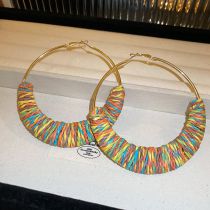 Fashion Color Straw And Rattan Woven Round Earrings