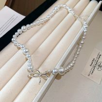 Fashion Necklace-white Bow Pearl Beads Necklace