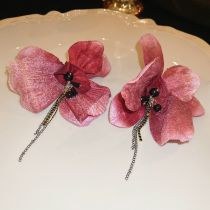 Fashion Purple Flower Diamond Crystal Tassel Drop Earrings