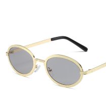 Fashion Gold Framed Light Gray Piece Embossed Oval Sunglasses