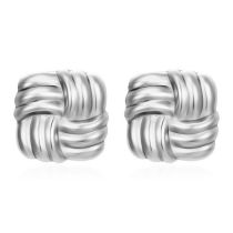 Fashion Silver Stainless Steel Square Stripe Stud Earrings