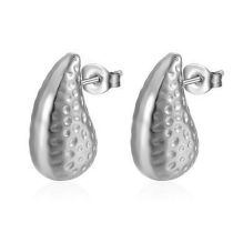 Fashion Silver Stainless Steel Hammered Drop-shaped Earrings