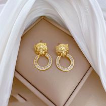 Fashion Earrings [silver Needle Copper Real Gold Plating] Titanium Steel Diamond Leopard Round Stud Earrings