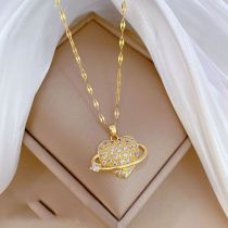 Fashion Gold Titanium Steel Diamond Love Necklace