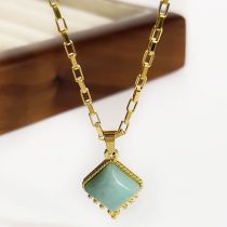 Fashion Green Stainless Steel Square Necklace
