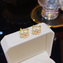 Fashion Gold Copper Set Pearl Cat Earrings