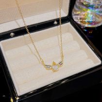 Fashion Gold Titanium Steel Diamond Love Wings Necklace