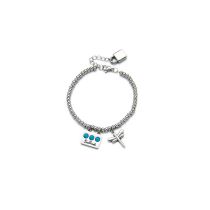 Fashion Blue Beads Stainless Steel Beaded Dragonfly Lock Bracelet