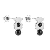 Fashion Steel Black Bead Earrings Stainless Steel Pearl Geometric Stud Earrings