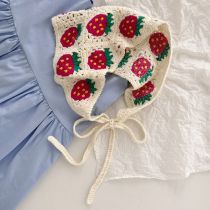 Fashion 6# Beige Strawberry Embroidered Crochet Triangle Headscarf