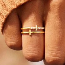 Fashion Gold Copper Diamond Cross Ring