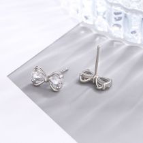 Fashion Silver Copper Inlaid Zirconium Bow Stud Earrings