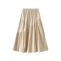 Fashion Apricot Cotton Pleated Skirt