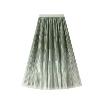 Fashion Green Gradient Pleated Textured Skirt