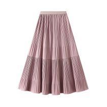 Fashion Pink Polyester Pleated Skirt